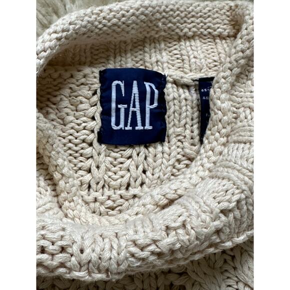 Vintage Gap Sweater Pullover Turtleneck heavy cream linen Cable Hand Knit sz M - Picture 3 of 13